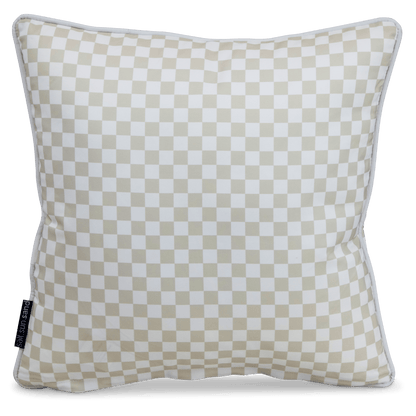 Bondi Almond Milk check - 45 x 45 cm Piped Outdoor Cushion