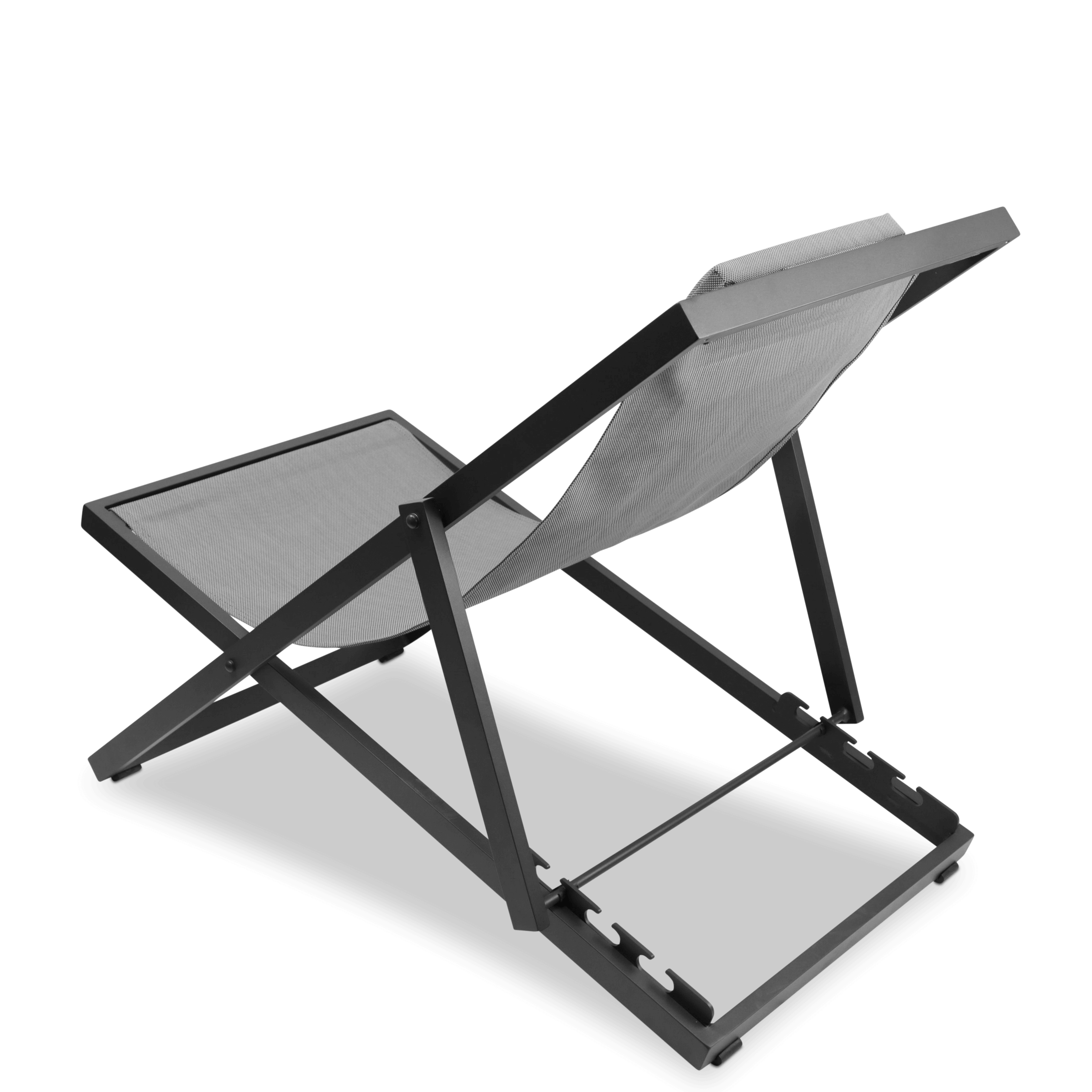 Chill Deck Chair and San Sebastian 3pc Occasional Set in Gunmetal and Charcoal Grey Textilene