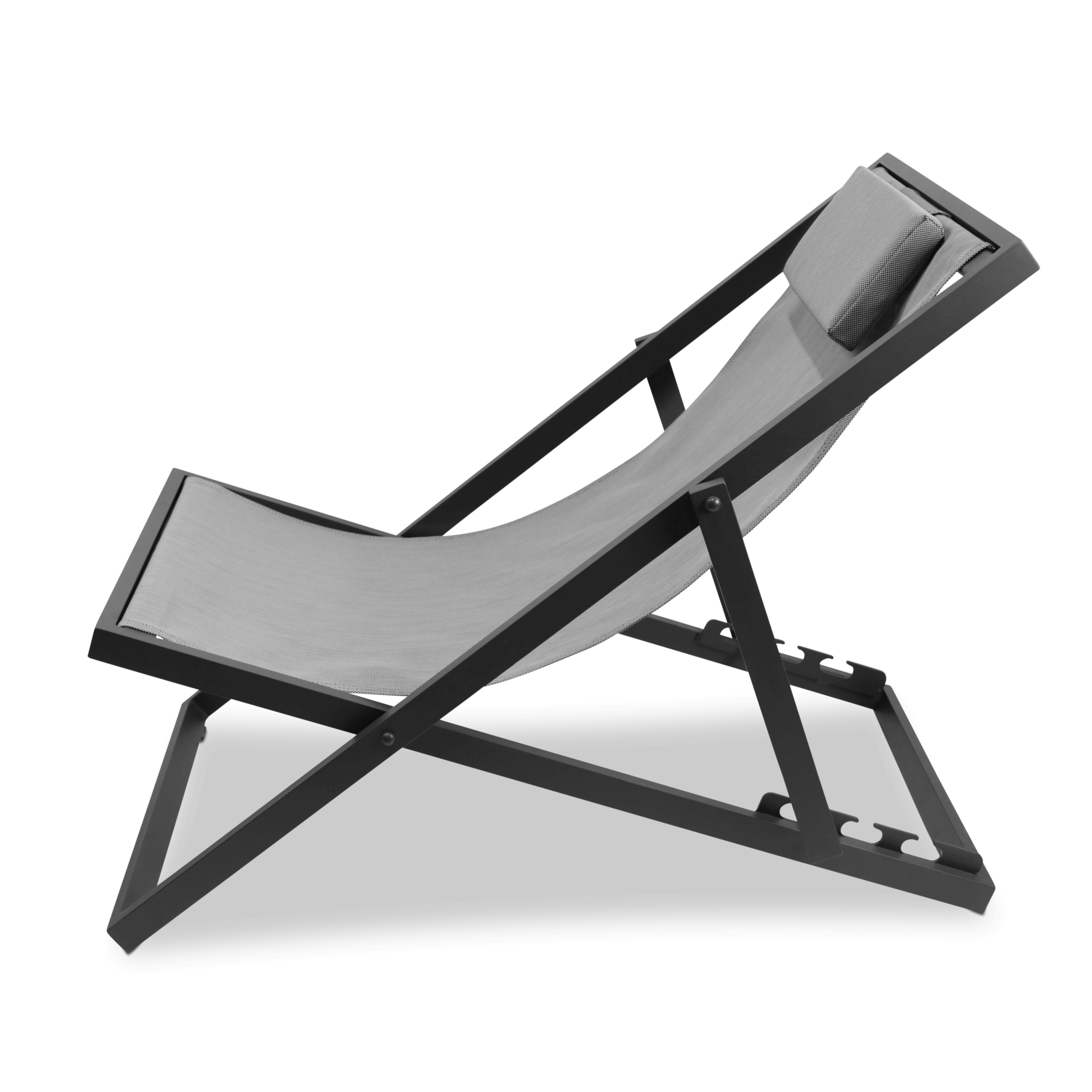 Chill Deck Chair and San Sebastian 3pc Occasional Set in Gunmetal and Charcoal Grey Textilene