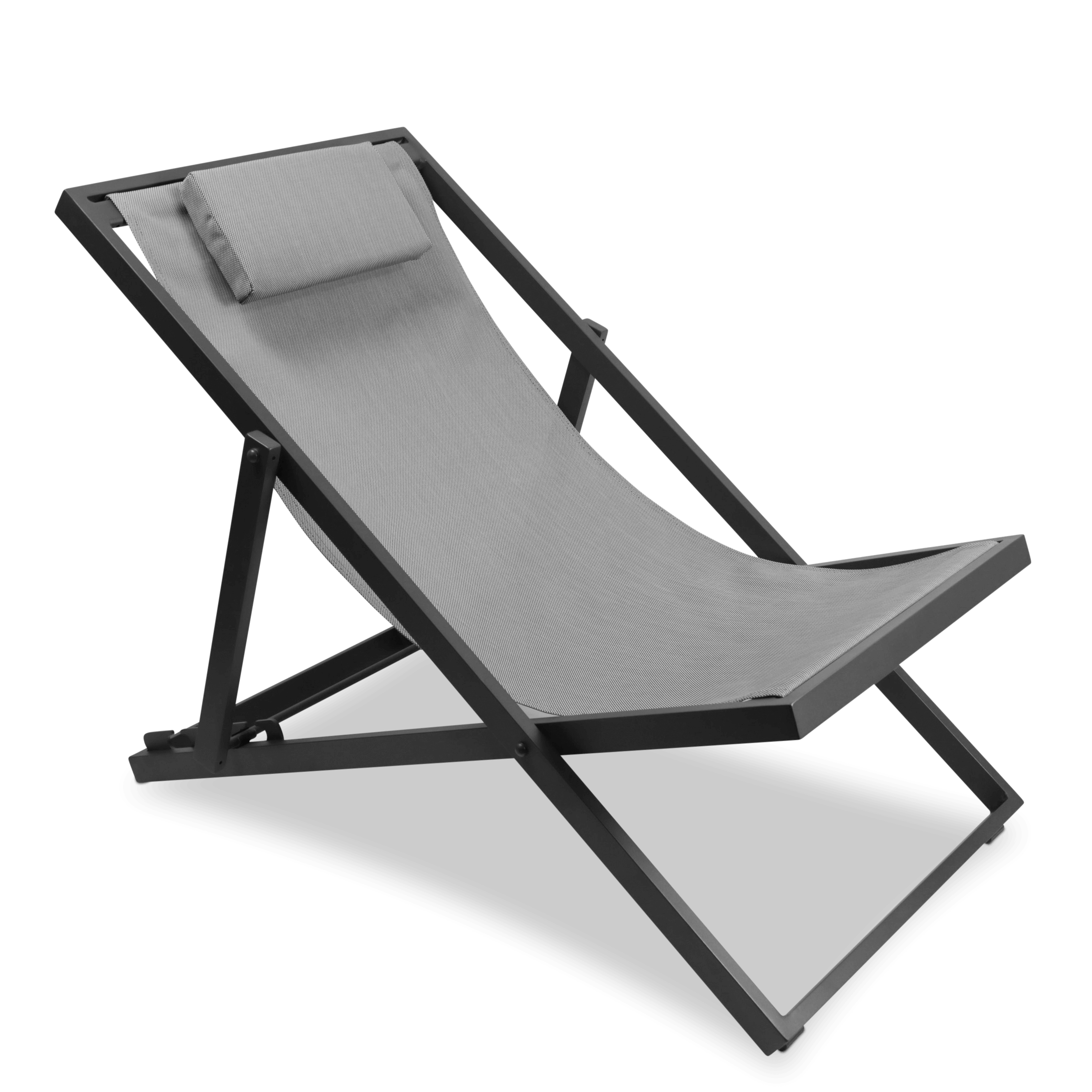 Chill Deck Chair and San Sebastian 3pc Occasional Set in Gunmetal and Charcoal Grey Textilene