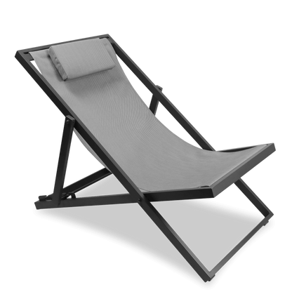 Chill Deck Chair and San Sebastian 3pc Occasional Set in Gunmetal and Charcoal Grey Textilene