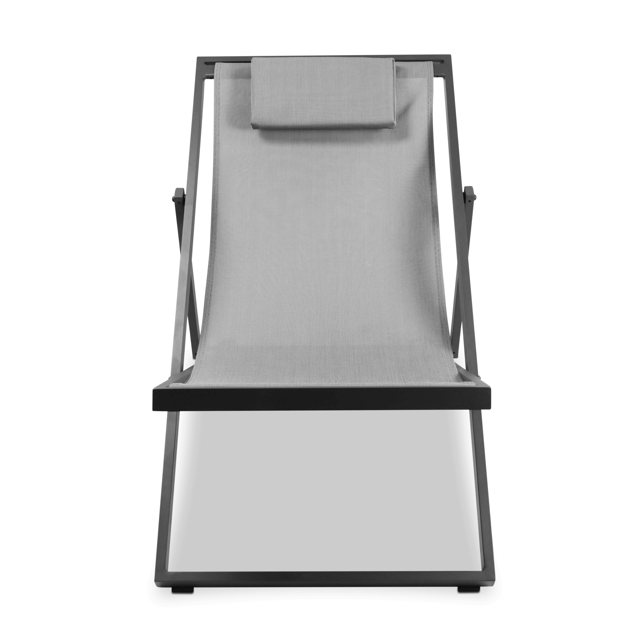 Chill Deck Chair and San Sebastian 3pc Occasional Set in Gunmetal and Charcoal Grey Textilene