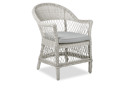 Hamptons Dining Chair 3pc Occasional in Surfmist Wicker and Dune Spunpoly Cushions