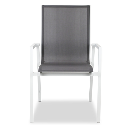 Maldives Sling Dining Chair in Grey Textilene Fabric and Arctic White Frame