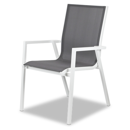 Maldives Sling Dining Chair in Grey Textilene Fabric and Arctic White Frame