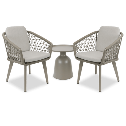 Antigua Dining 3pc Occasional Set in Taupe with Dune Olefin Cushions and Rope