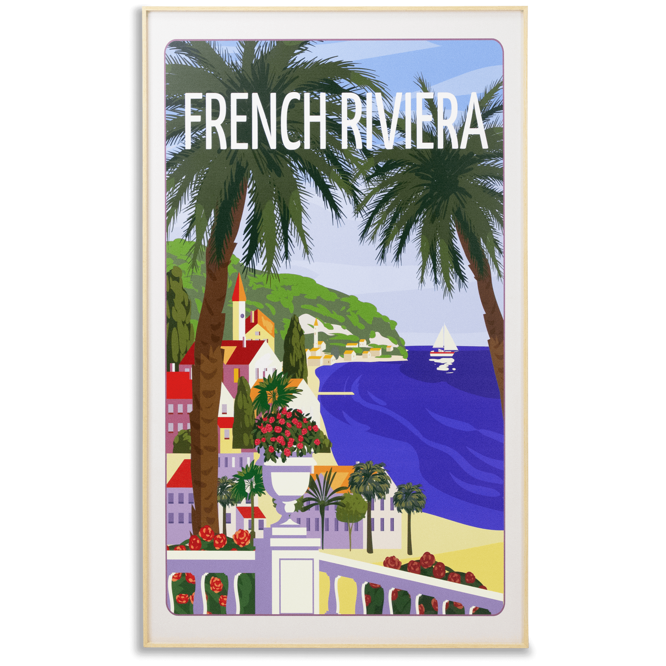 French Riviera - 60 x 100cm Outdoor UV Wall Art with Beech Aluminium Frame