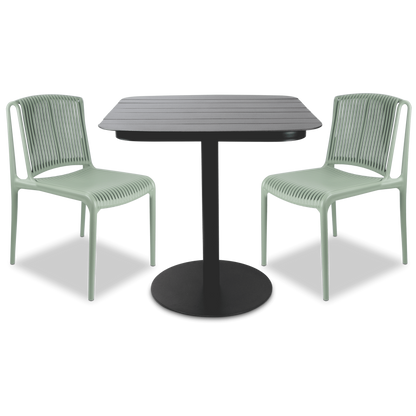 Cafe Collection Square 3pc Dining Suite in Gunmetal with UV Plastic Chairs (PP)