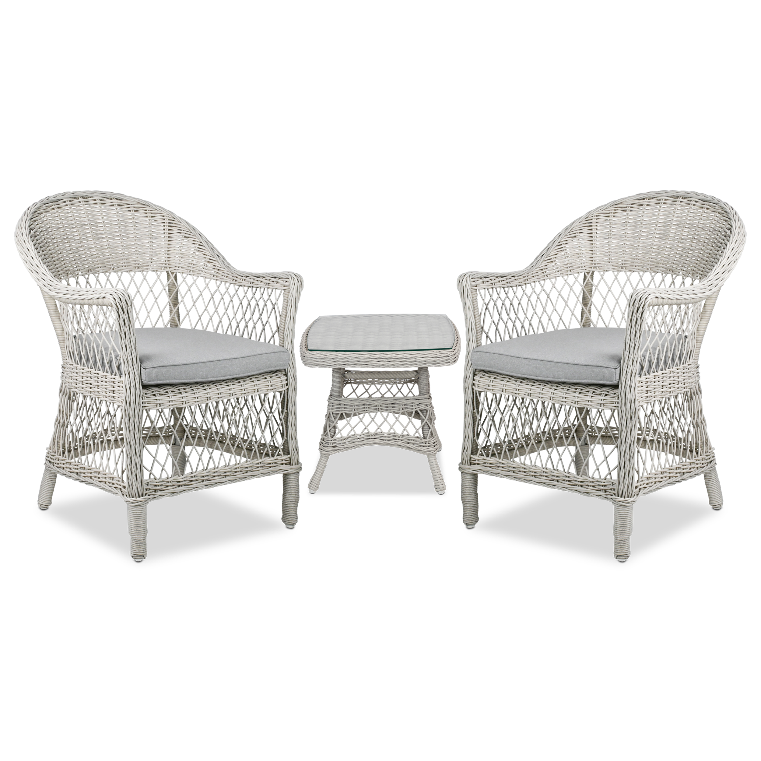 Hamptons Dining Chair 3pc Occasional in Surfmist Wicker and Dune Spunpoly Cushions