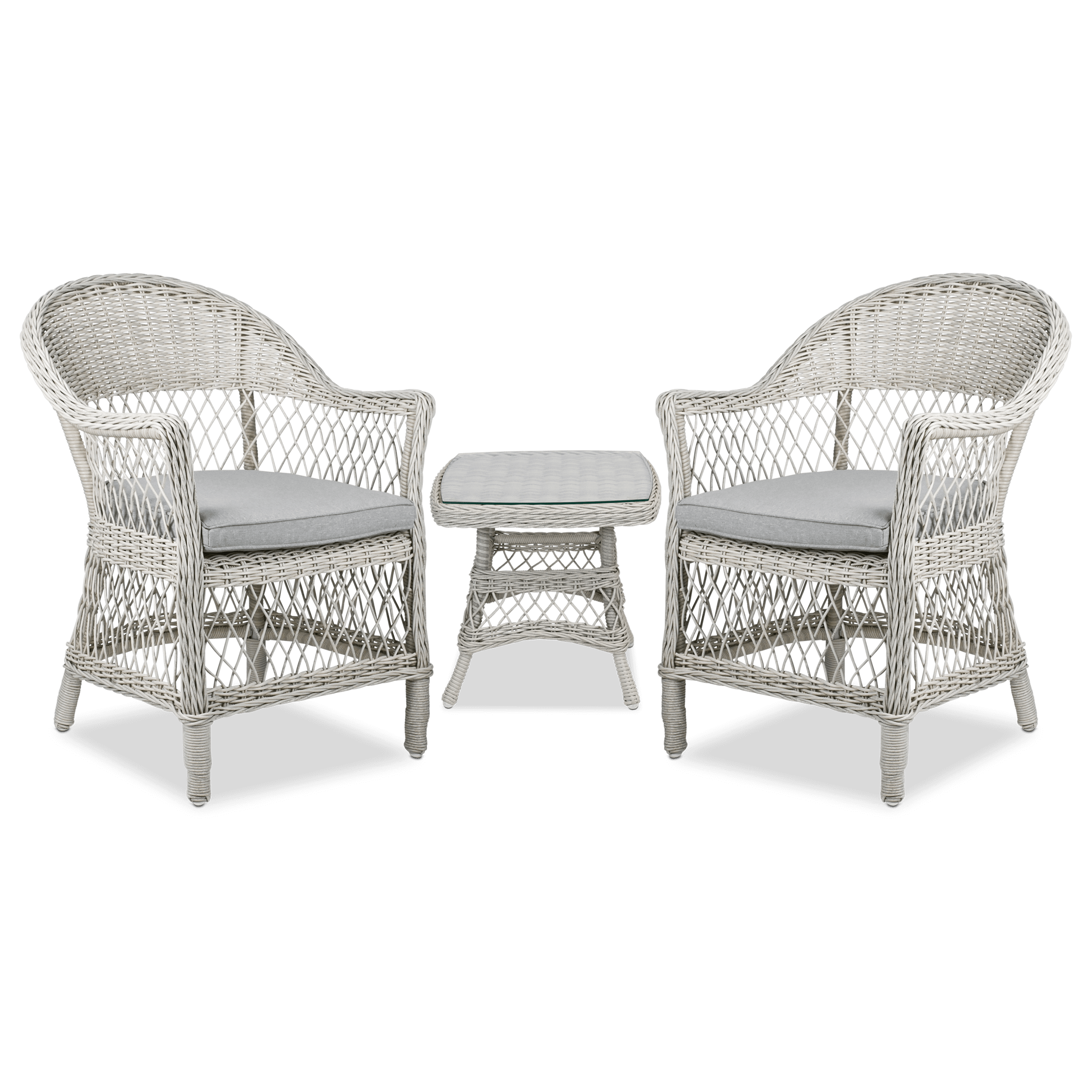 Hamptons Dining Chair 3pc Occasional in Surfmist Wicker and Dune Spunpoly Cushions