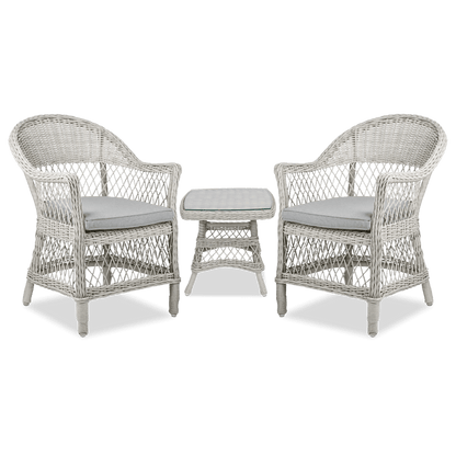 Hamptons Dining Chair 3pc Occasional in Surfmist Wicker and Dune Spunpoly Cushions