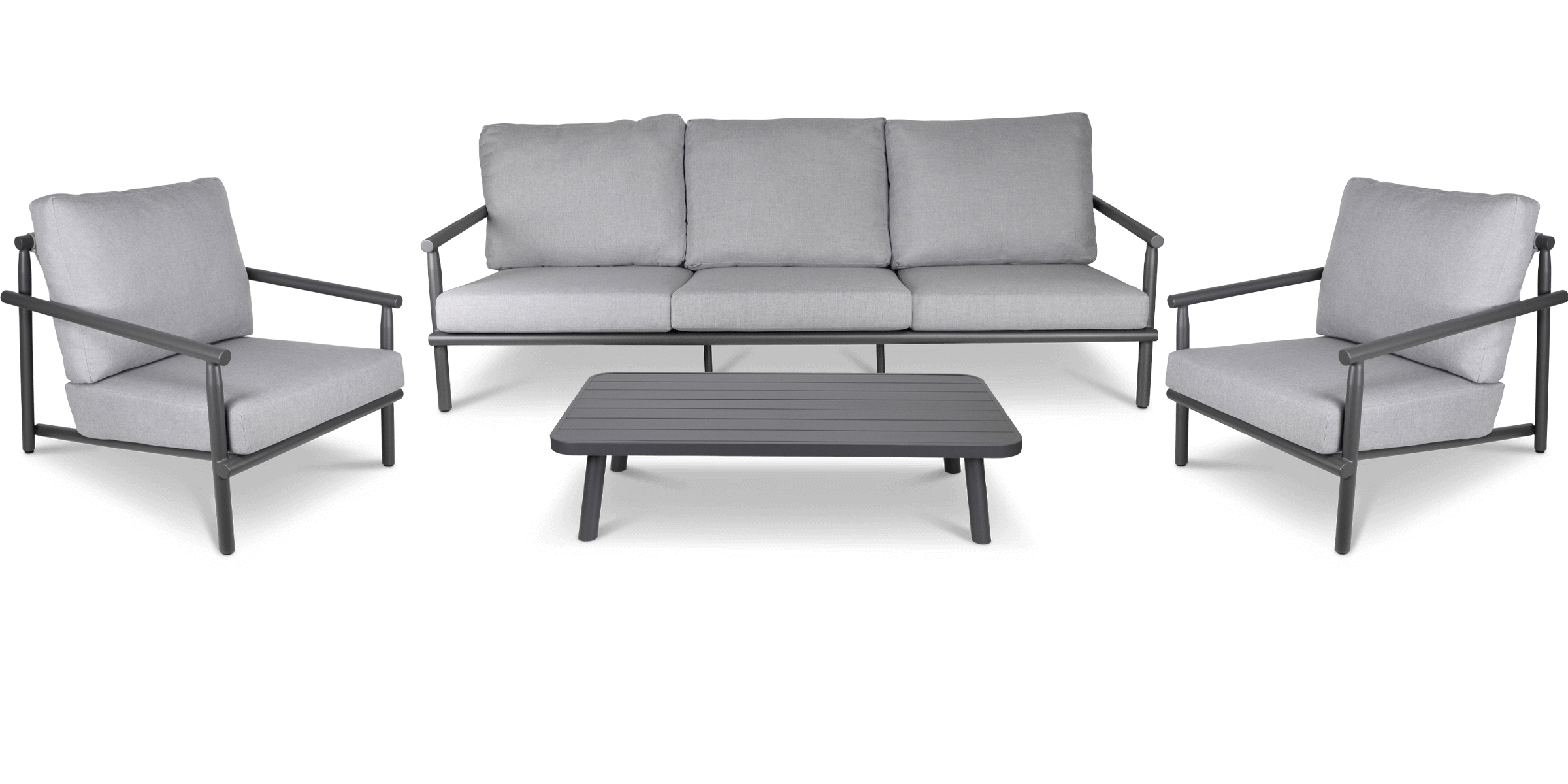 Havana 3 Seater with 2 x Armchair and Coffee Table in Gunmetal with Charcoal Rope Inlay and Olefin Cushions