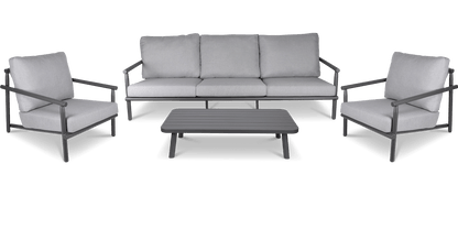 Havana 3 Seater with 2 x Armchair and Coffee Table in Gunmetal with Charcoal Rope Inlay and Olefin Cushions