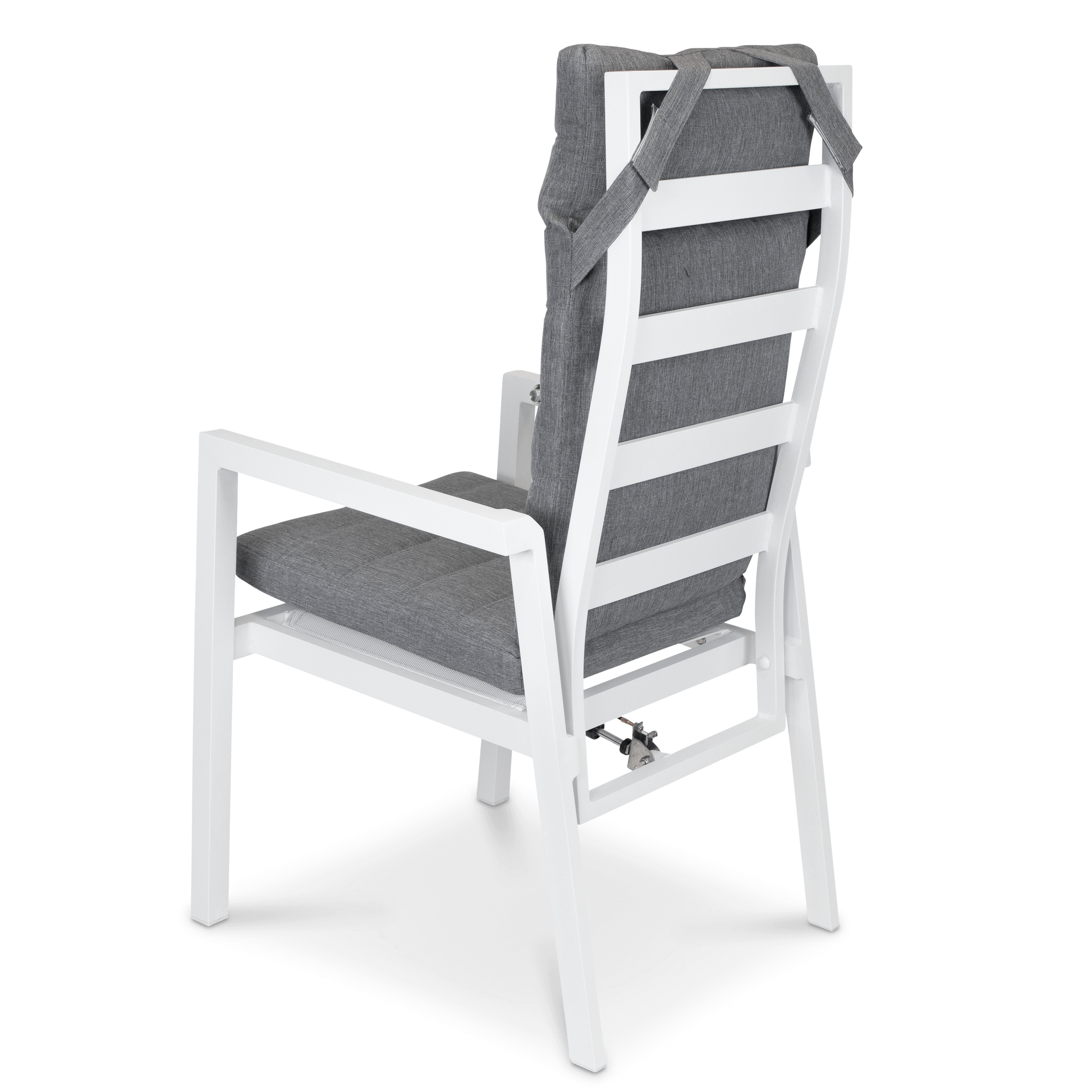 San Sebastian Reclining Dining Chair in Arctic White and Platinum Olefin Cushions