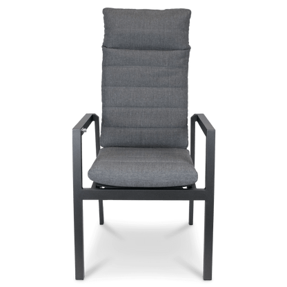 San Sebastian Reclining Dining Chair in Gunmetal and Platinum Olefin Cushions