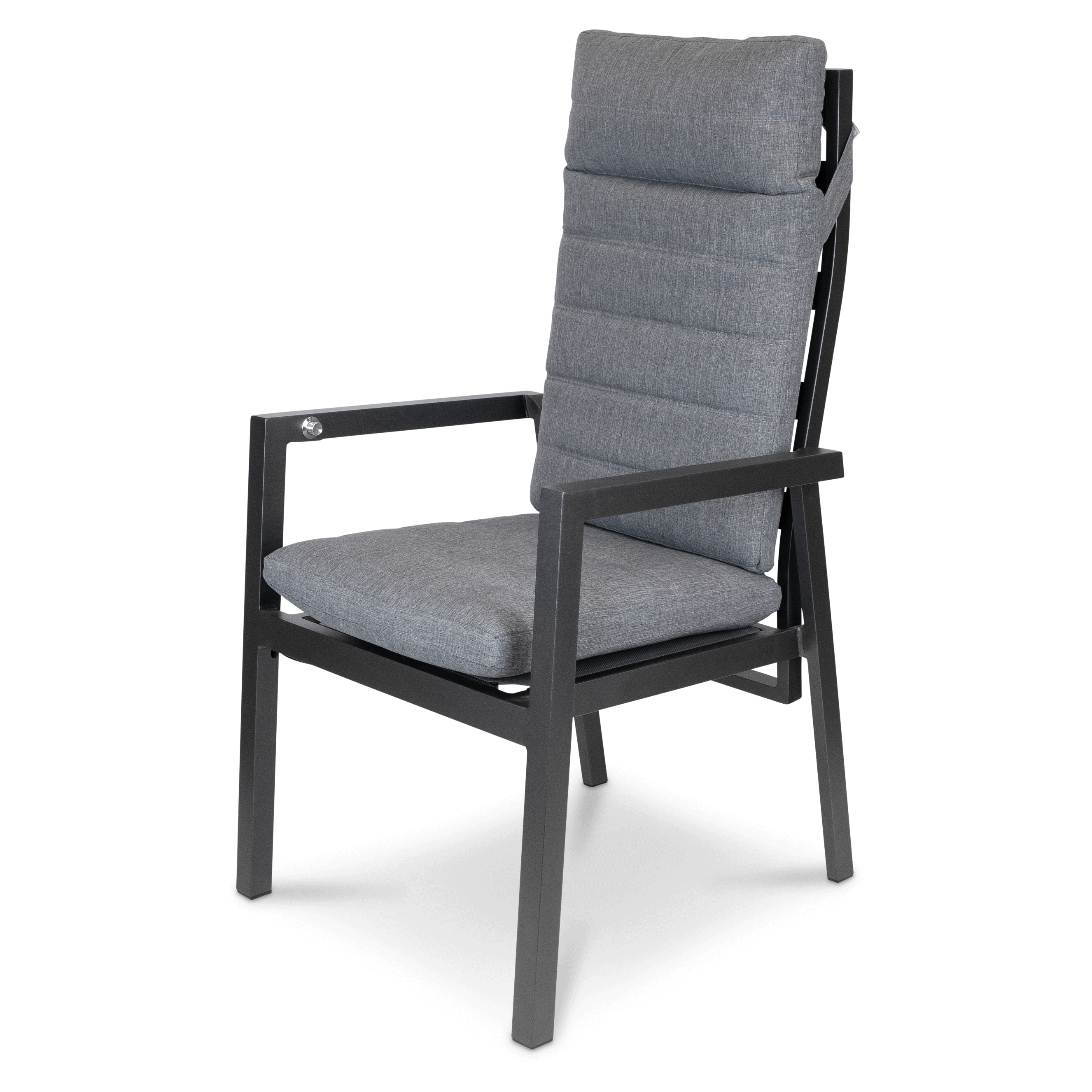 San Sebastian Reclining Dining Chair in Gunmetal and Platinum Olefin Cushions