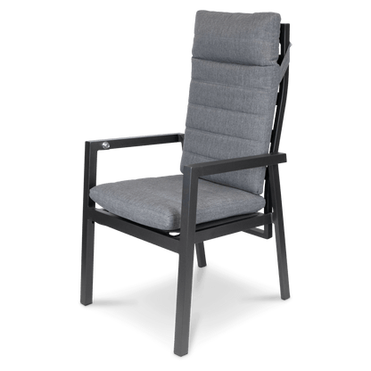 San Sebastian Reclining Dining Chair in Gunmetal and Platinum Olefin Cushions