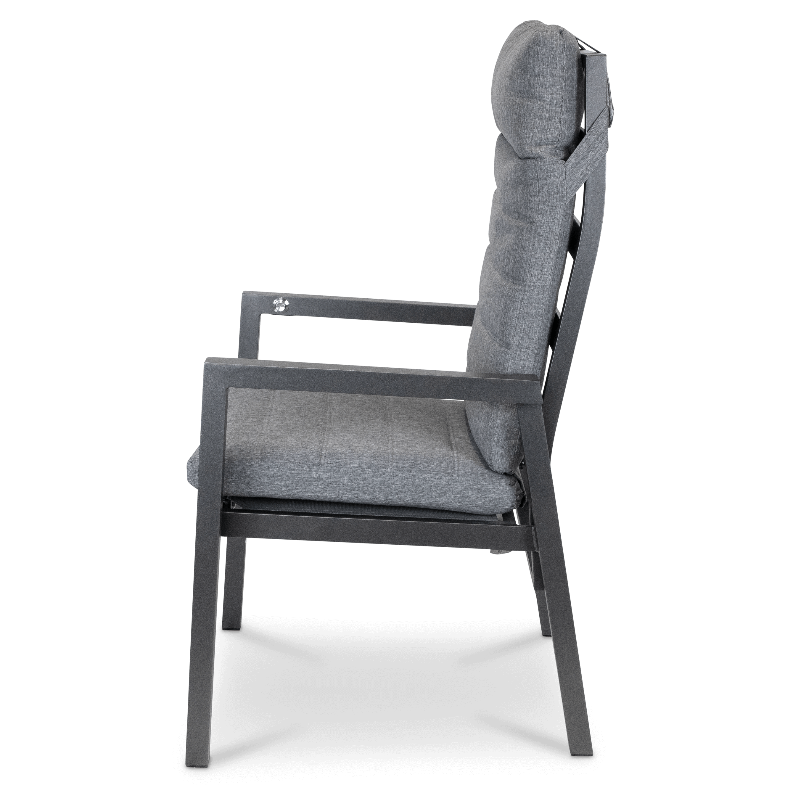 San Sebastian Reclining Dining Chair in Gunmetal and Platinum Olefin Cushions