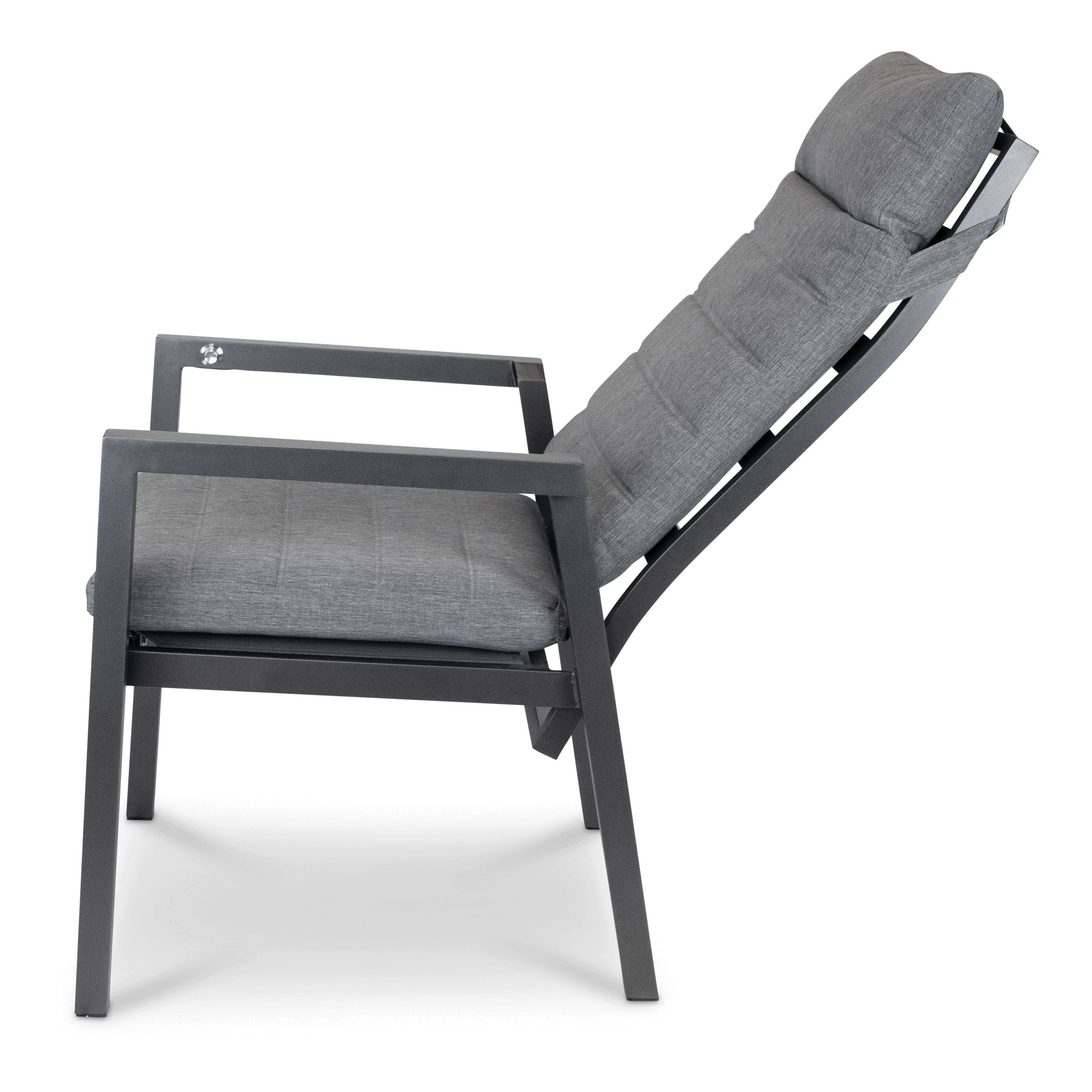 San Sebastian Reclining Dining Chair in Gunmetal and Platinum Olefin Cushions