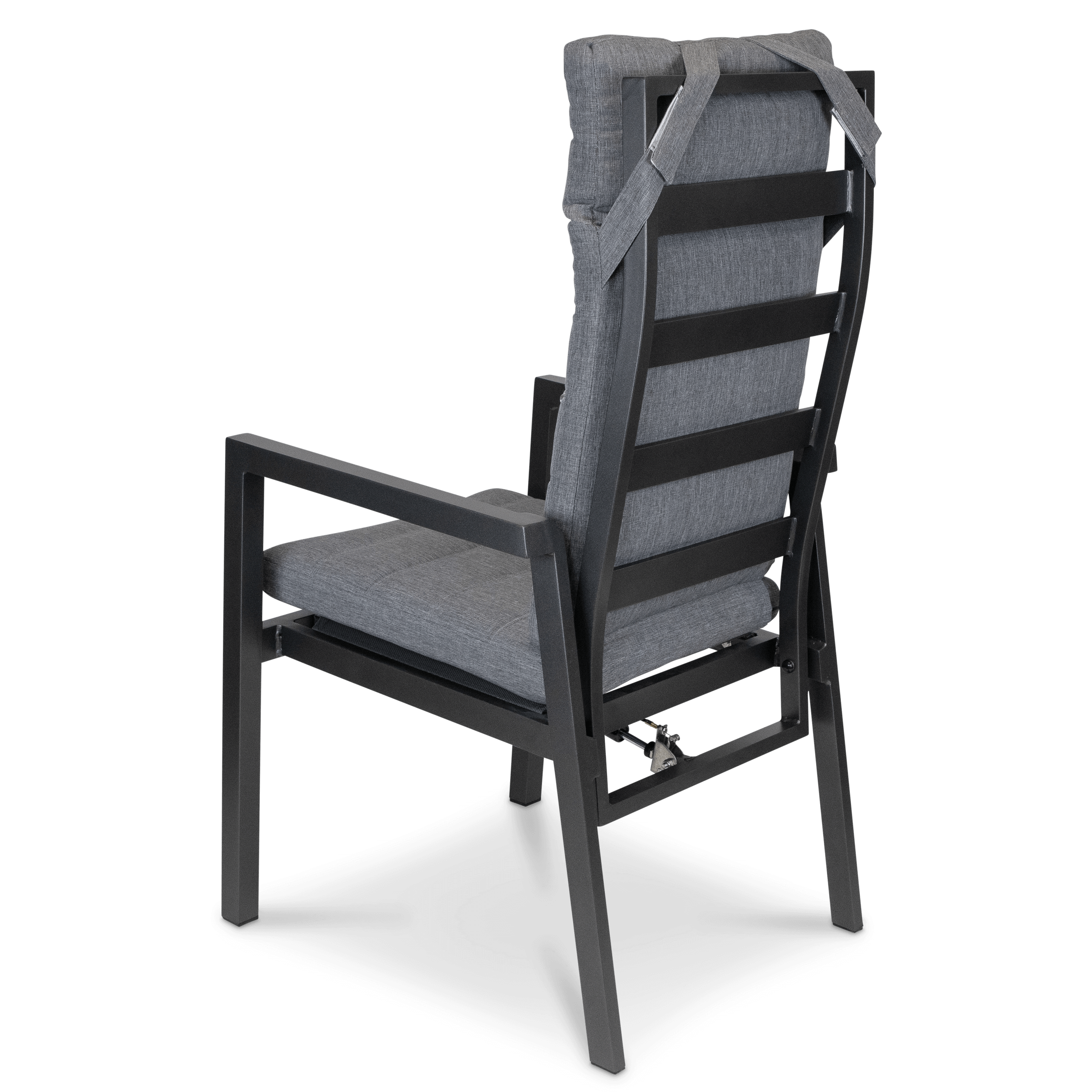 San Sebastian Reclining Dining Chair in Gunmetal and Platinum Olefin Cushions