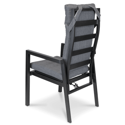 San Sebastian Reclining Dining Chair in Gunmetal and Platinum Olefin Cushions