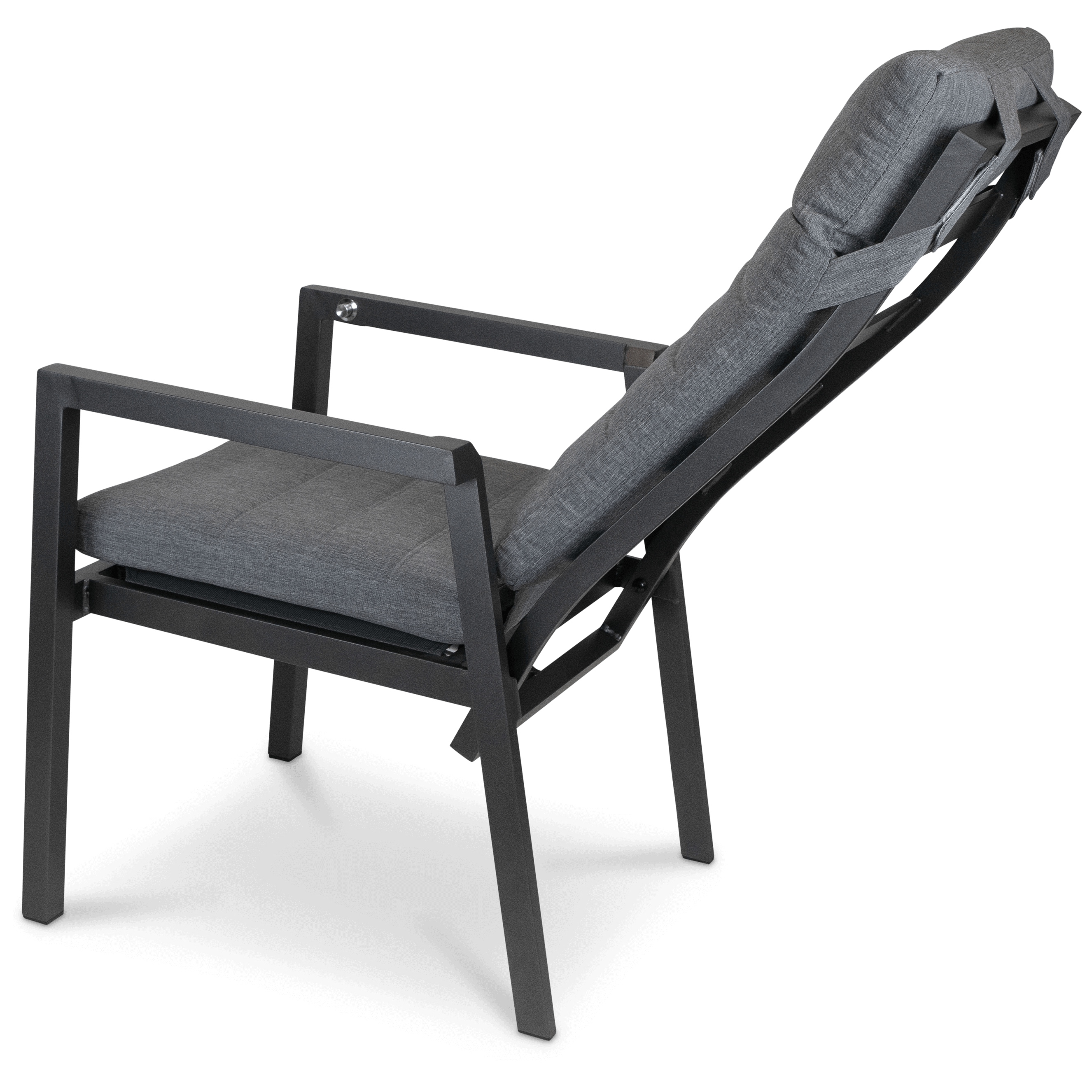 San Sebastian Reclining Dining Chair in Gunmetal and Platinum Olefin Cushions