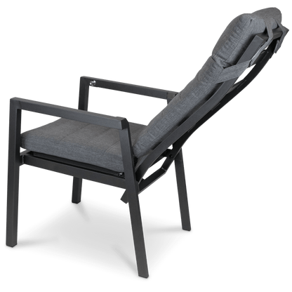 San Sebastian Reclining Dining Chair in Gunmetal and Platinum Olefin Cushions