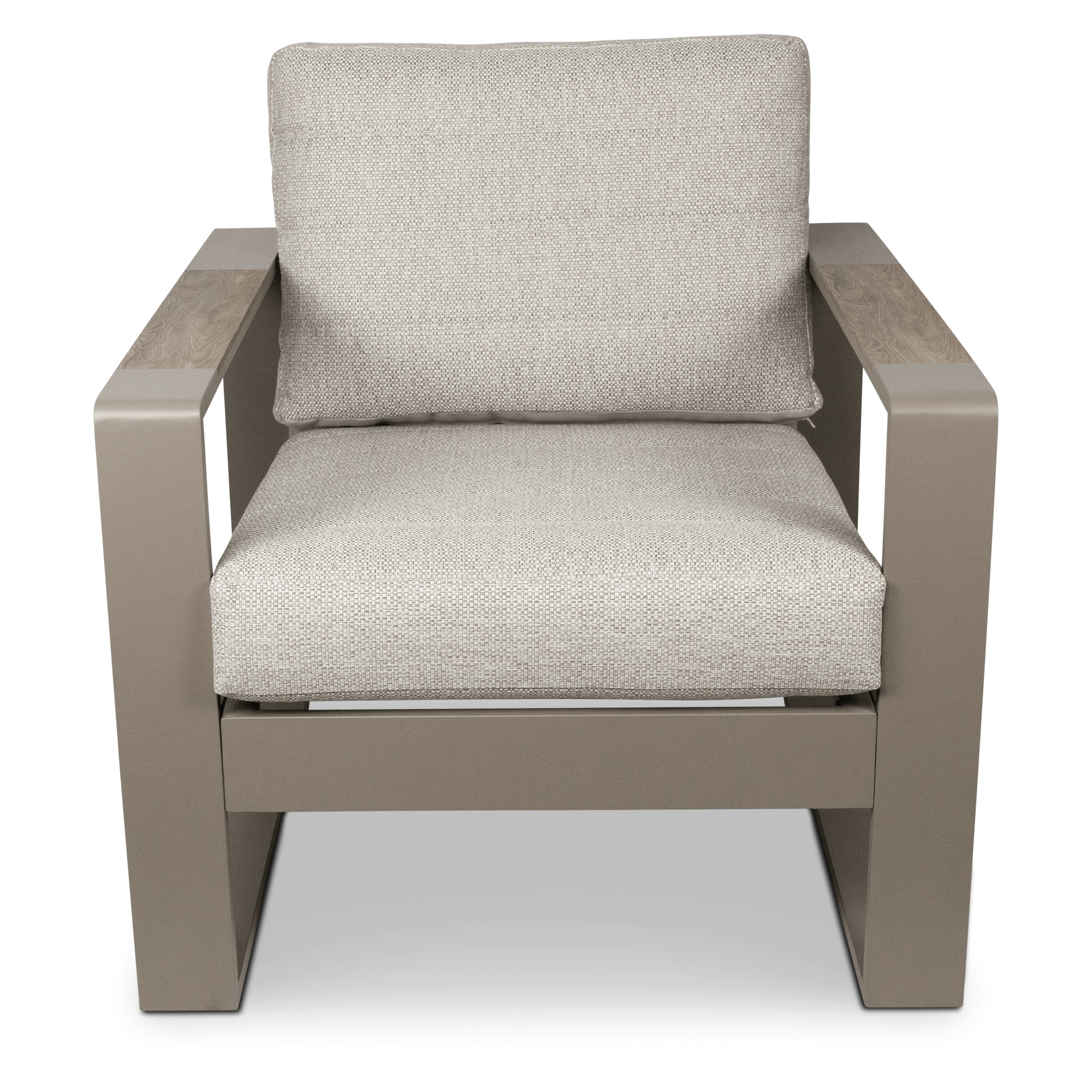 Positano Armchair in Taupe, Polywood Inset with Latte Check Spun Polyester Cushions