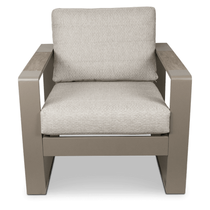 Positano Armchair in Taupe, Polywood Inset with Latte Check Spun Polyester Cushions