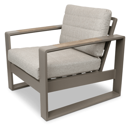 Positano Armchair in Taupe, Polywood Inset with Latte Check Spun Polyester Cushions