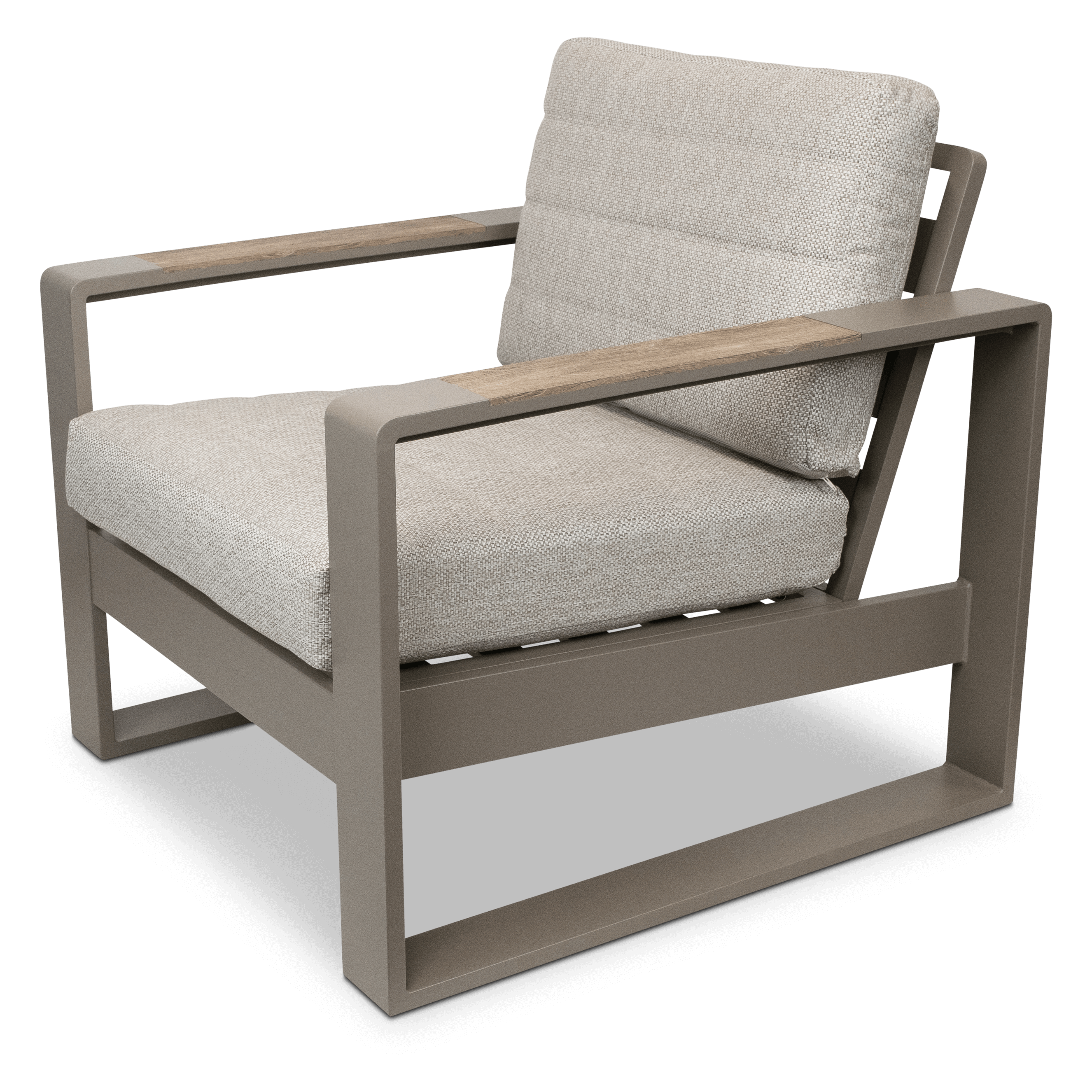 Positano 4 piece lounge in Taupe with Polywood Inset with Latte Check Spun Polyester Cushions