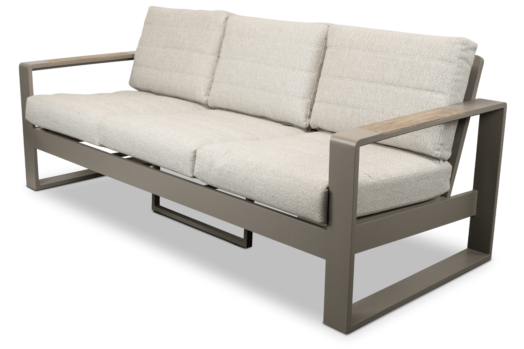 Positano 3 Seater in Taupe, Polywood Inset with Latte Check Spun Polyester Cushions