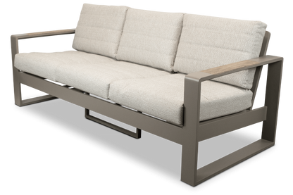 Positano 3 Seater in Taupe, Polywood Inset with Latte Check Spun Polyester Cushions