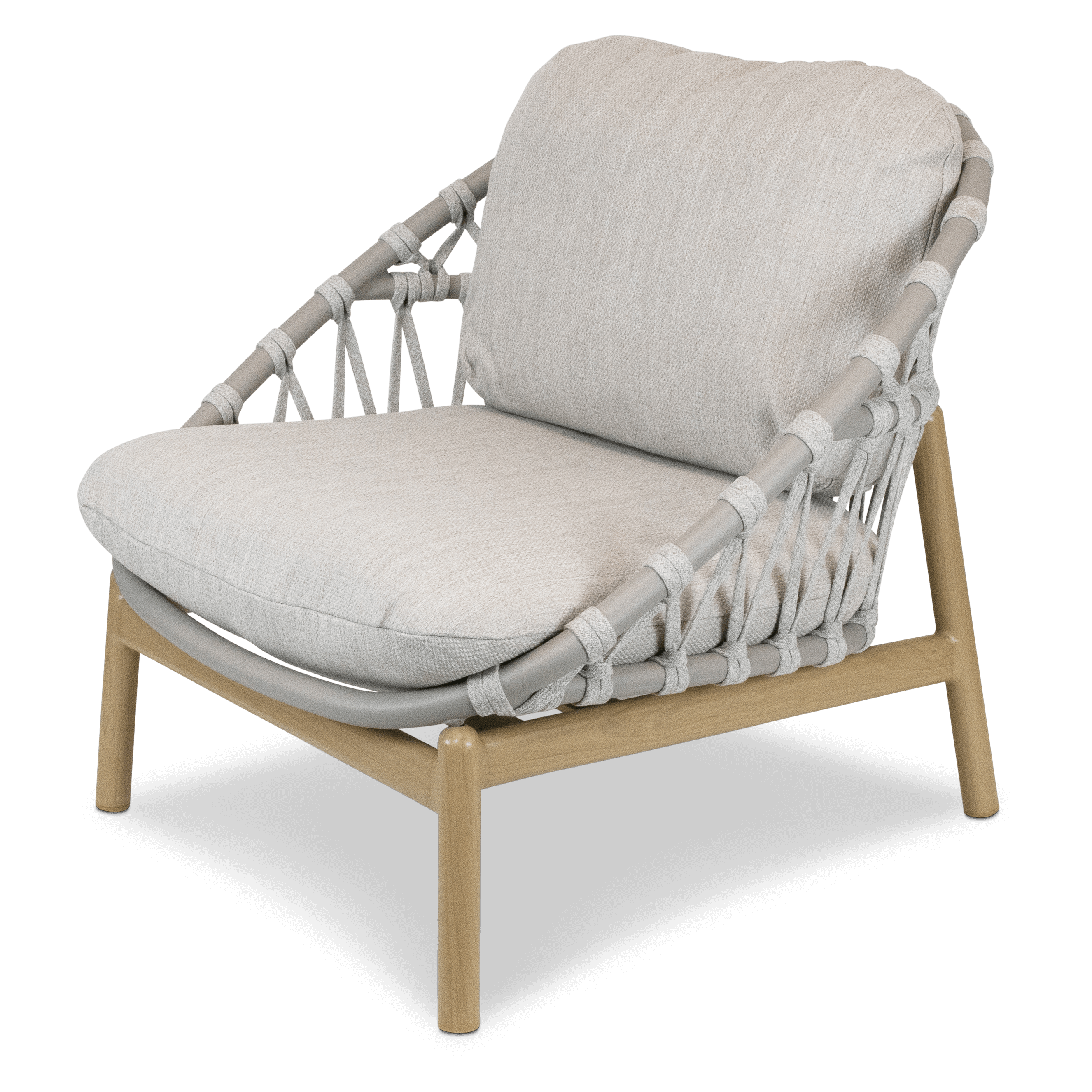 Siesta Armchair with Mist Olefin Rope, Icelandic Salt Cushions and Aluminium Frame