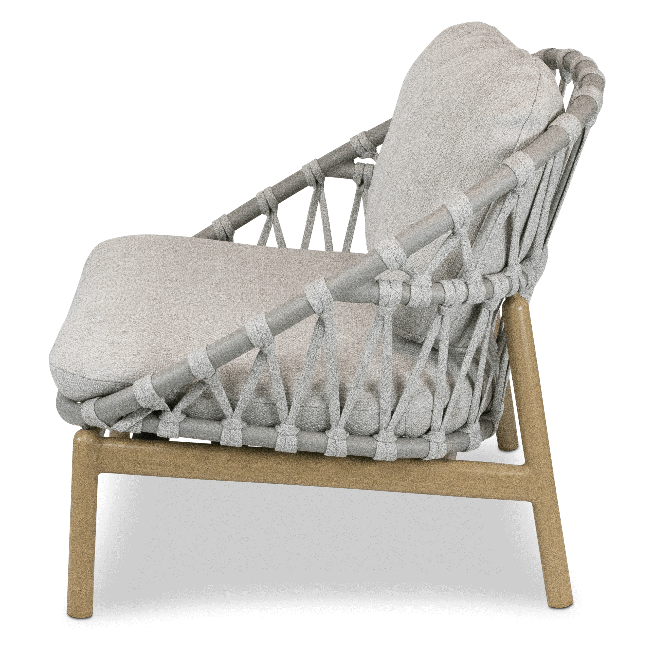 Siesta Armchair with Mist Olefin Rope, Icelandic Salt Cushions and Aluminium Frame