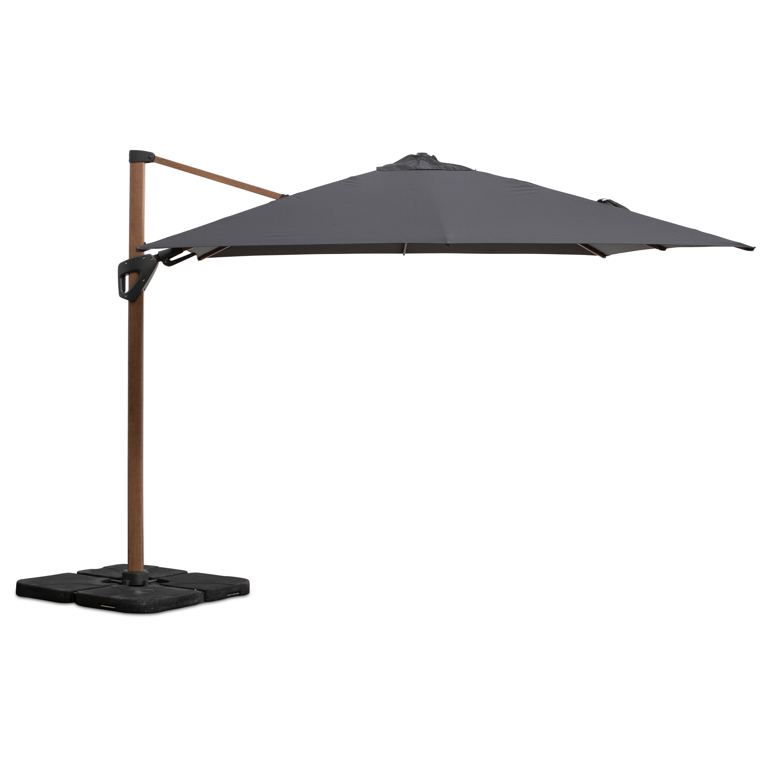 Oasis 3x3m Premium Outdoor Umbrella in Charcoal Olefin Fabric with 360D Rotating Function and Wood Grain Aluminium Frame