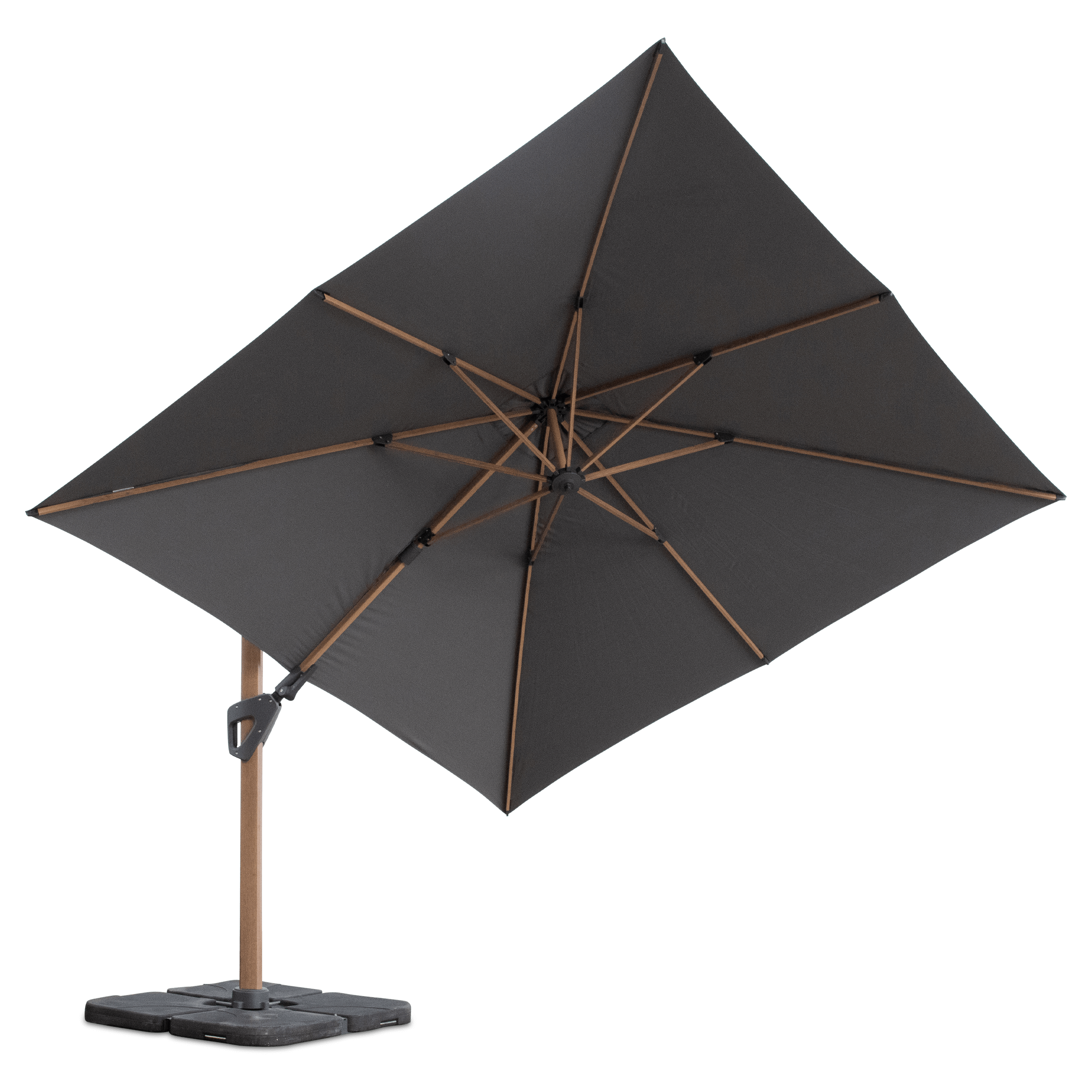 Oasis 3x3m Premium Outdoor Umbrella in Charcoal Olefin Fabric with 360D Rotating Function and Wood Grain Aluminium Frame