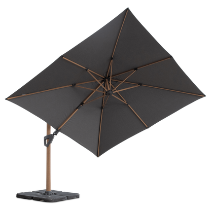 Oasis 3x3m Premium Outdoor Umbrella in Charcoal Olefin Fabric with 360D Rotating Function and Wood Grain Aluminium Frame