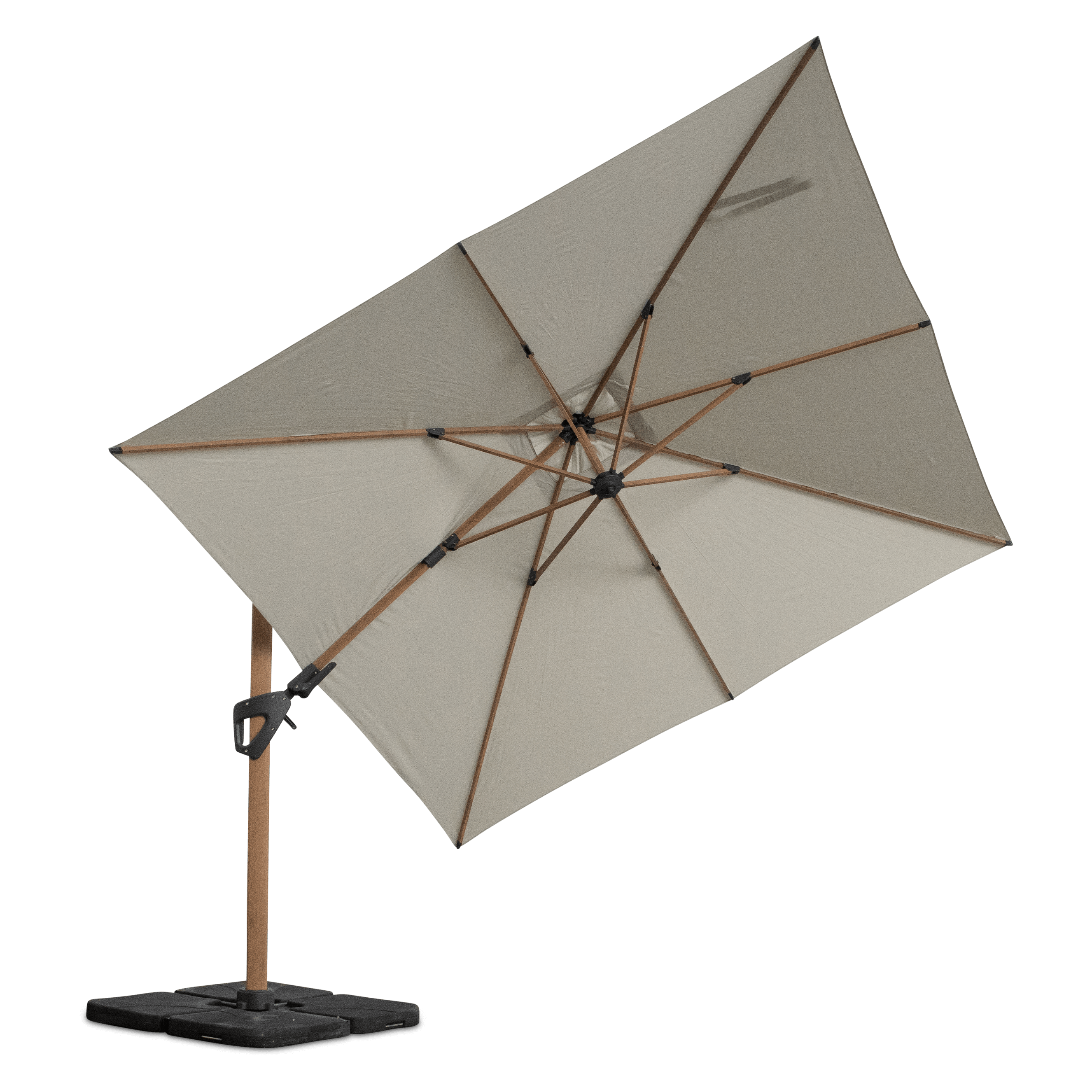 Oasis 3x3m Premium Outdoor Umbrella in Linen Olefin Fabric with 360D Rotating Function and Wood Grain Aluminium Frame