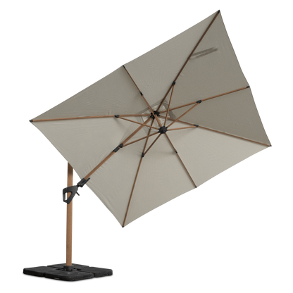 Oasis 3x3m Premium Outdoor Umbrella in Linen Olefin Fabric with 360D Rotating Function and Wood Grain Aluminium Frame