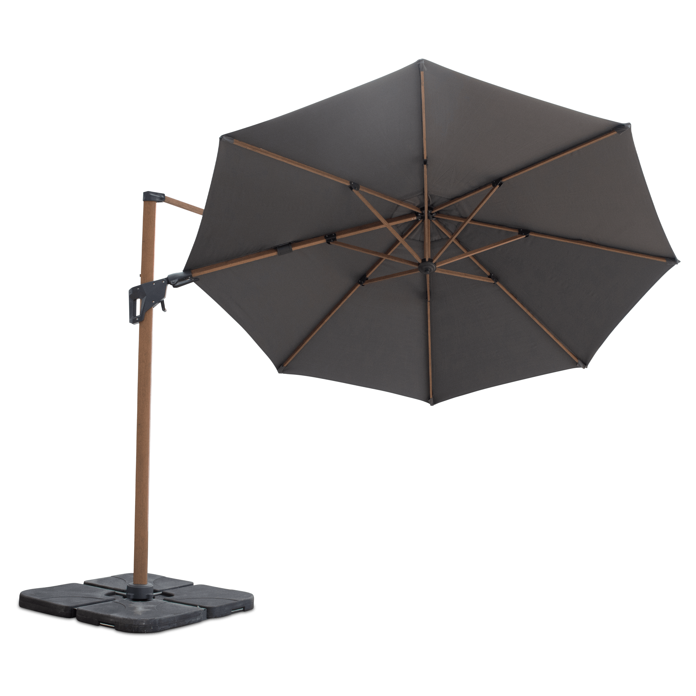 Resort 3m Octagonal Premium Outdoor Umbrella in Charcoal Olefin Fabric with Tilt Function and 360D Rotating Function and Wood Grain Aluminium Frame