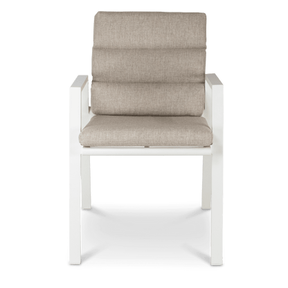 Aruba Dining Chair with Synthetic Leather Inset, Stone Olefin Cushions and Aluminium Frame