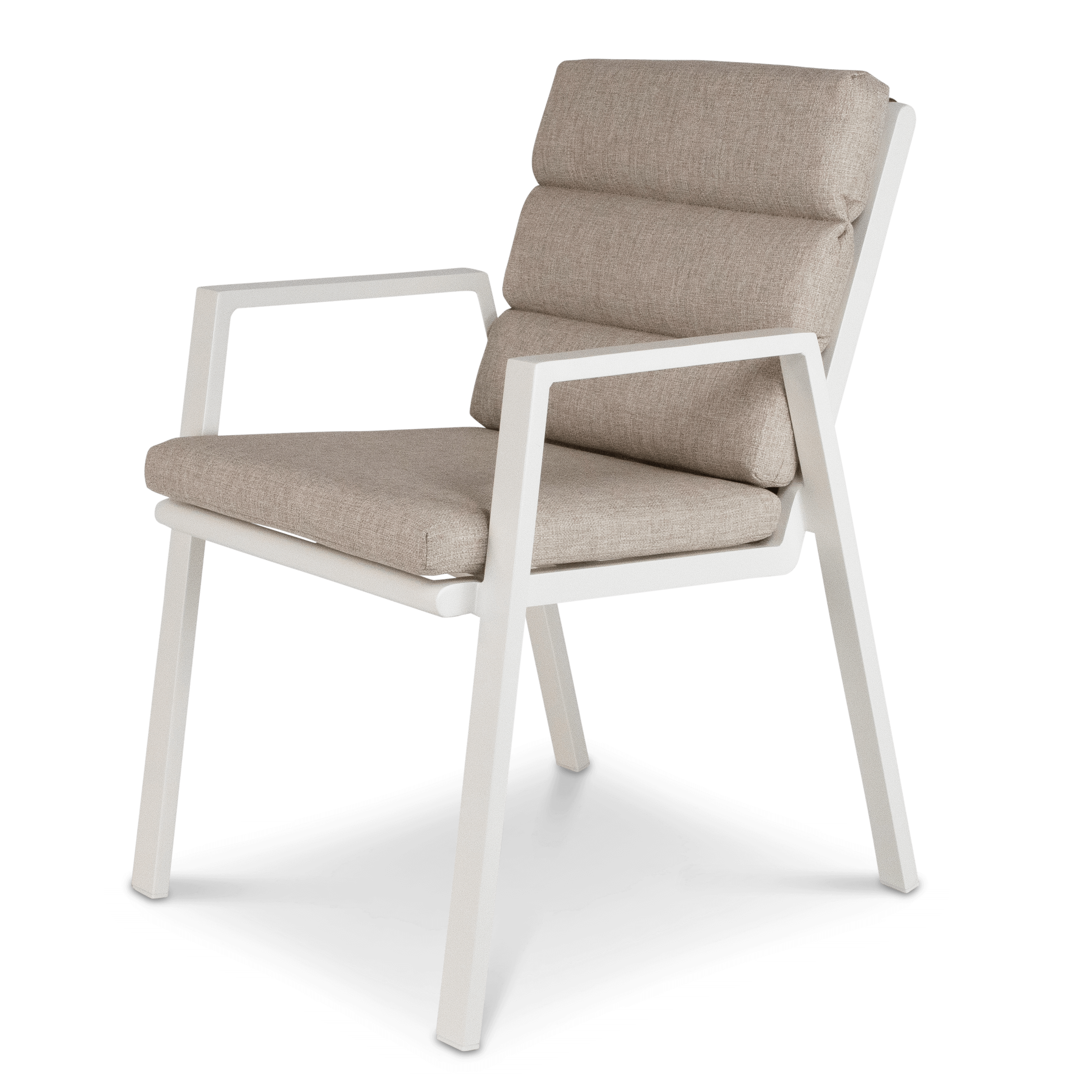 Aruba Dining Chair with Synthetic Leather Inset, Stone Olefin Cushions and Aluminium Frame