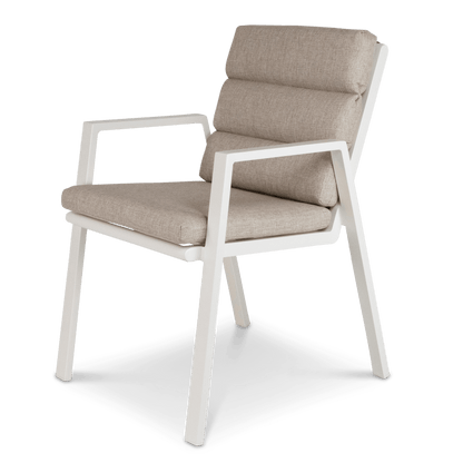 Aruba Dining Chair with Synthetic Leather Inset, Stone Olefin Cushions and Aluminium Frame