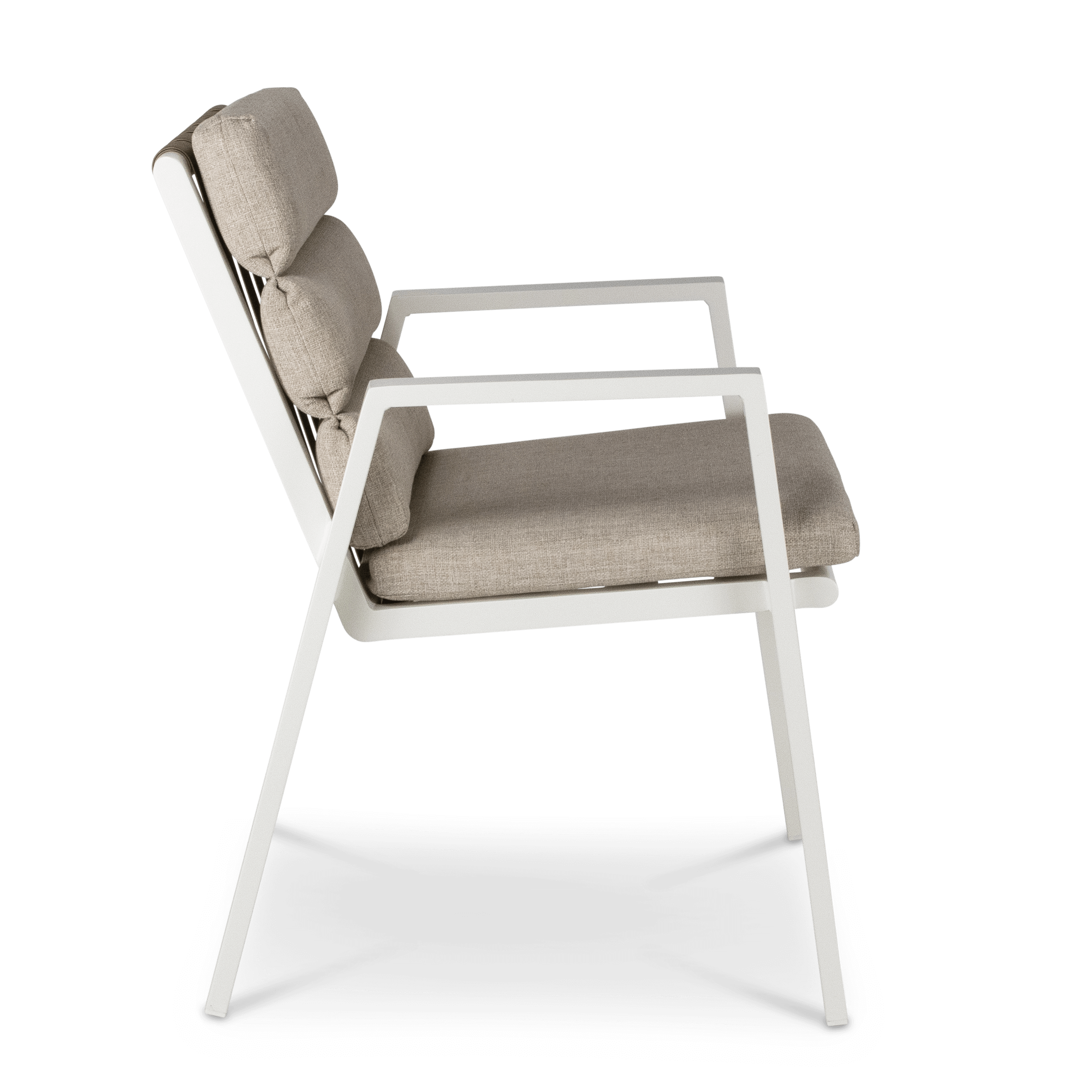 Aruba Dining Chair with Synthetic Leather Inset, Stone Olefin Cushions and Aluminium Frame