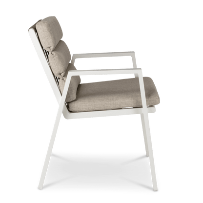 Aruba Dining Chair with Synthetic Leather Inset, Stone Olefin Cushions and Aluminium Frame