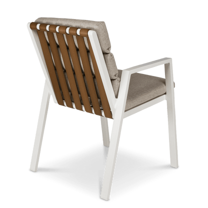 Aruba Dining Chair with Synthetic Leather Inset, Stone Olefin Cushions and Aluminium Frame