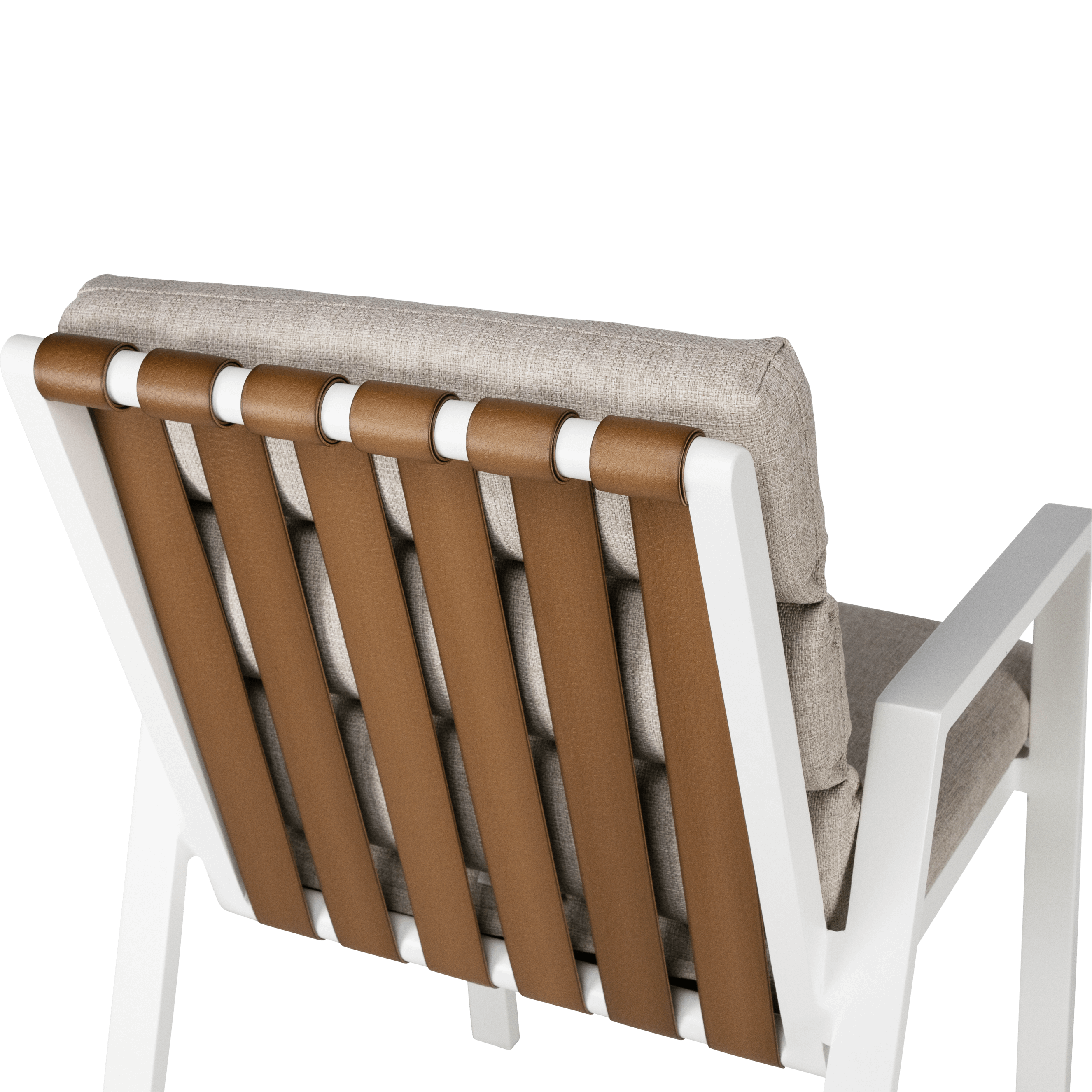 Aruba Dining Chair with Synthetic Leather Inset, Stone Olefin Cushions and Aluminium Frame