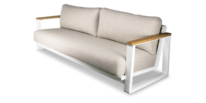 Aruba 4pc Lounge Set with Synthetic Leather Inset, Teak Arms, Stone Olefin Cushions and Aluminium Frame