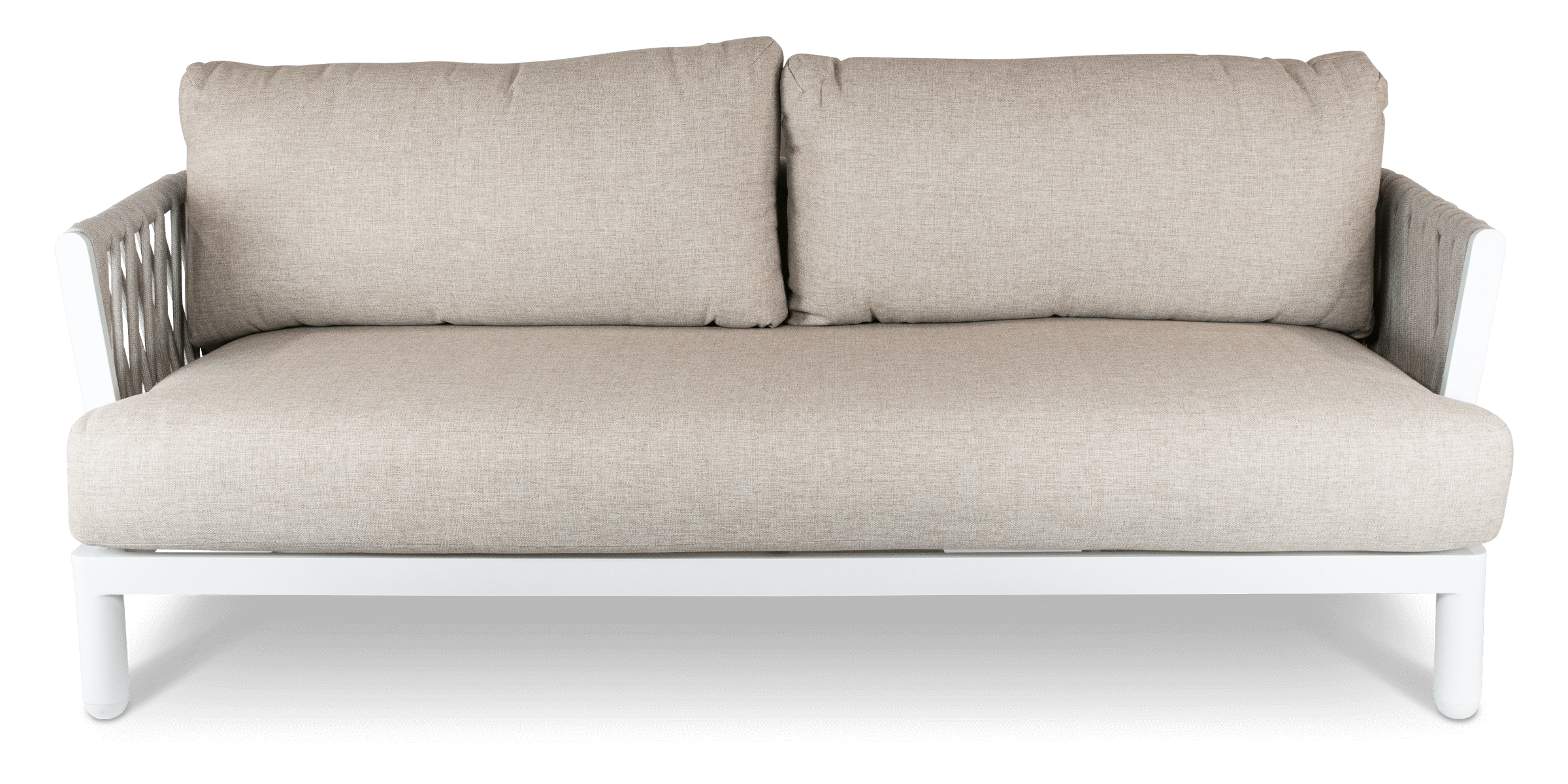 Bermuda 3 Seater with Sahara Sand Olefin Rope, Stone Olefin Cushions and Aluminium Frame